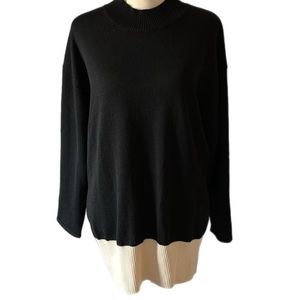 St. John Wool Color Block Black and Neutral Tan Oversized Mock Neck Swea…